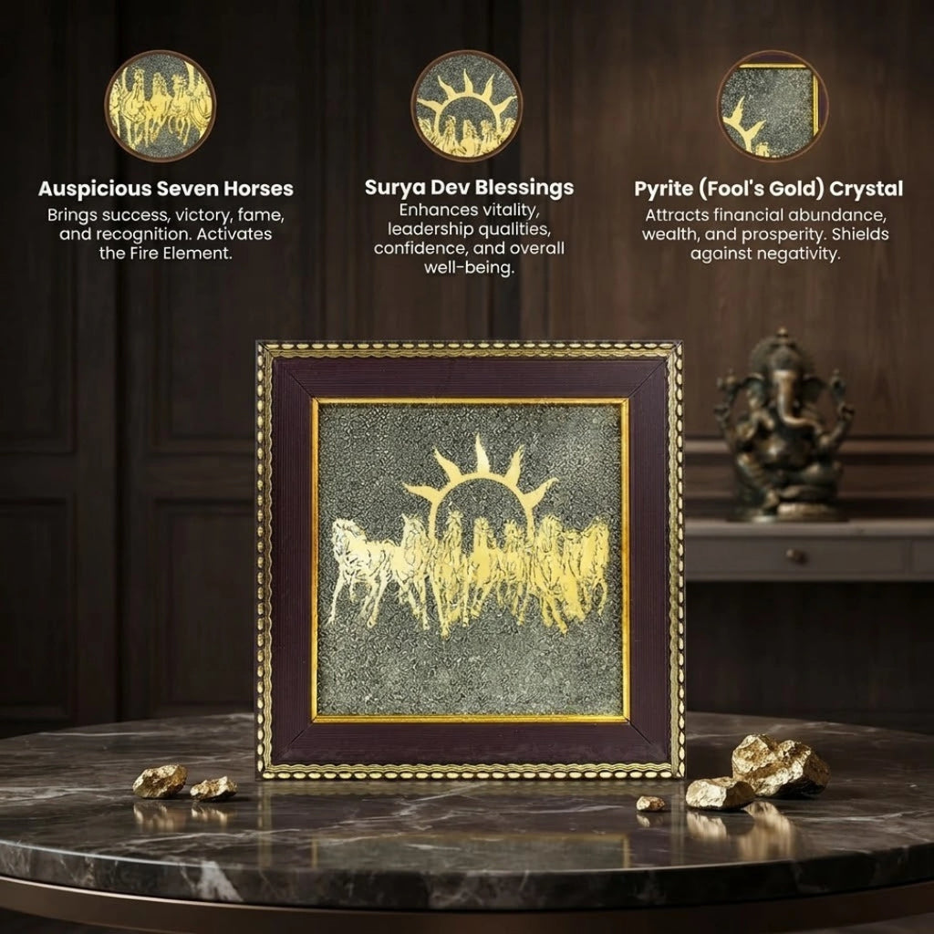 7 Horses on Raw Pyrite Frame