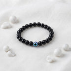 Black Obsidian Evil Eye Bracelet Raw Selenite
