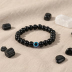 Black Obsidian Evil Eye Bracelet Raw Selenite