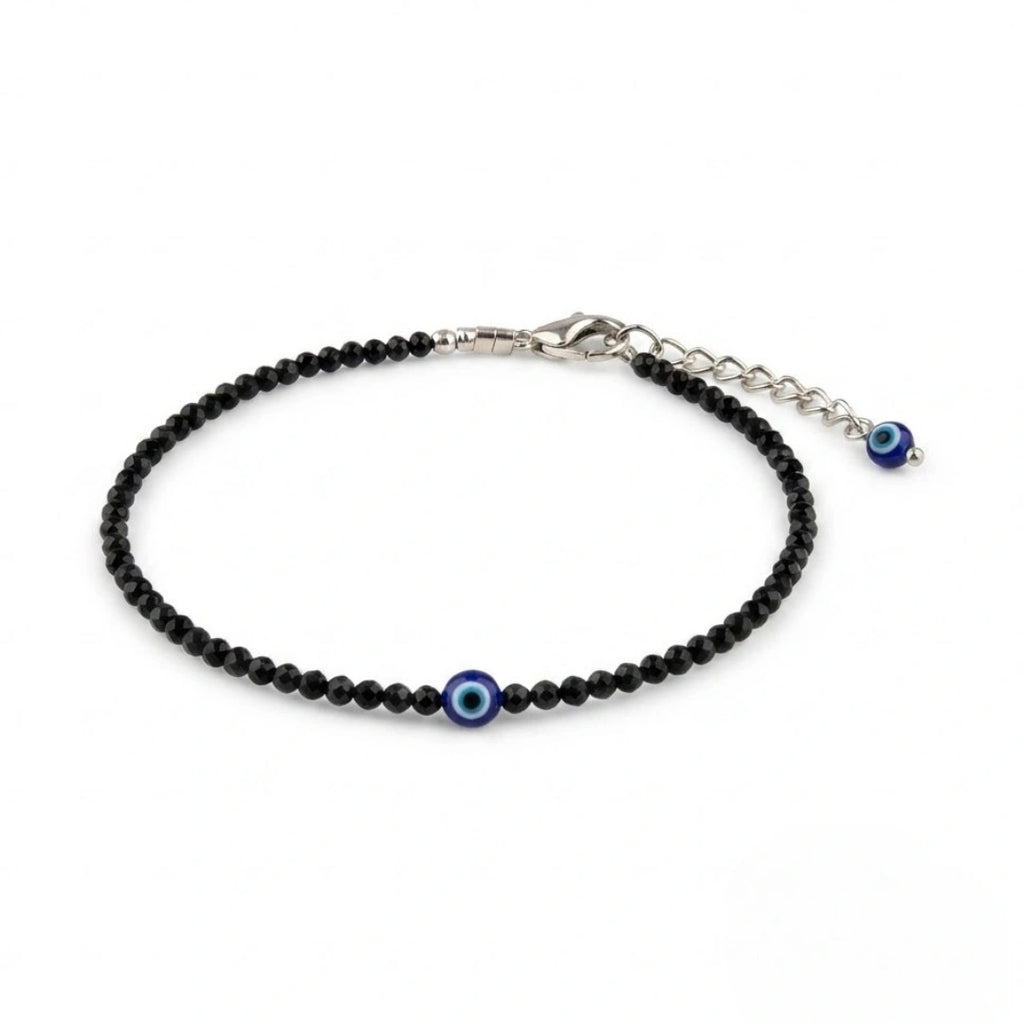 Black Tourmaline Anklet Evil Eye Charm