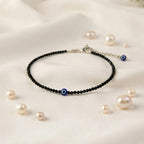 Black Tourmaline Anklet Evil Eye Charm