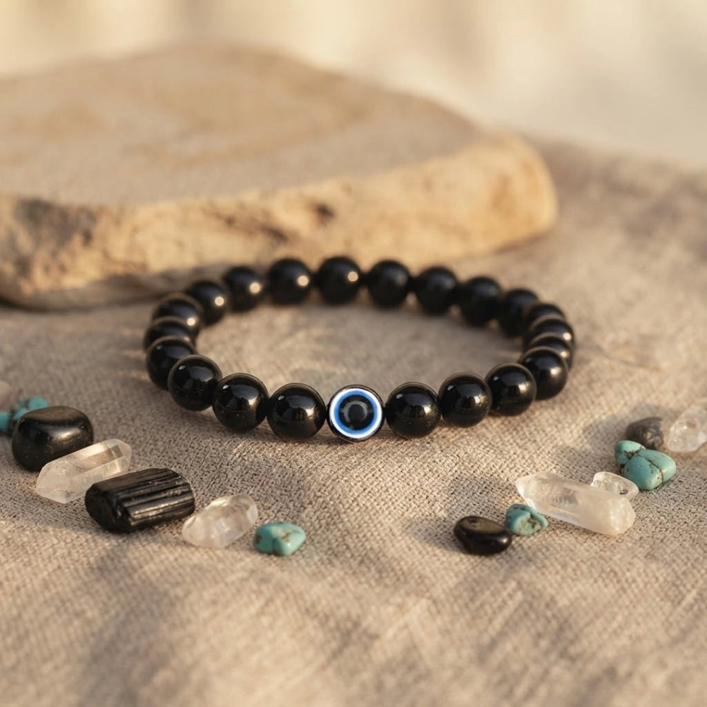 Evil Eye Bracelet with Black Obsidian