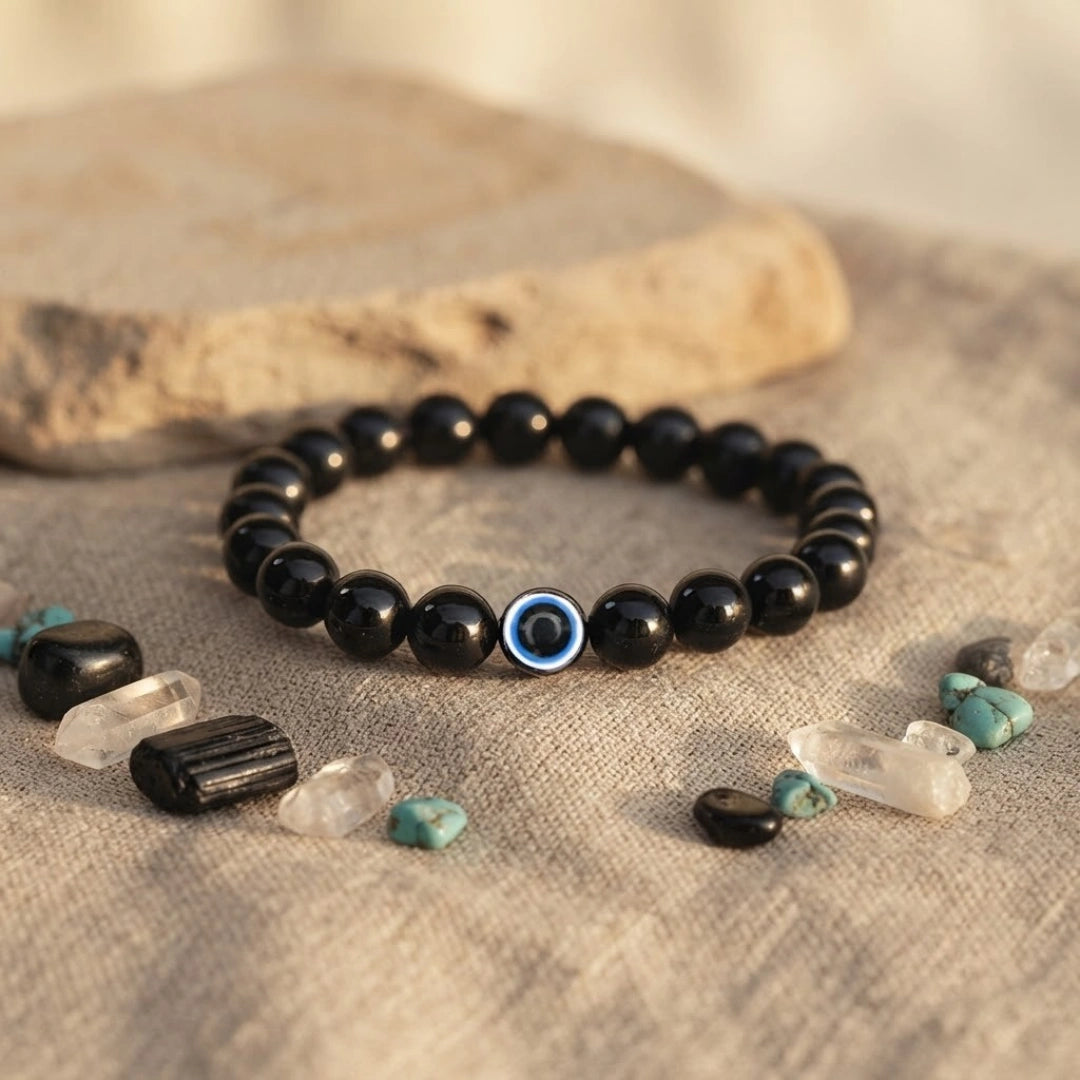 Evil Eye Bracelet with Black Obsidian
