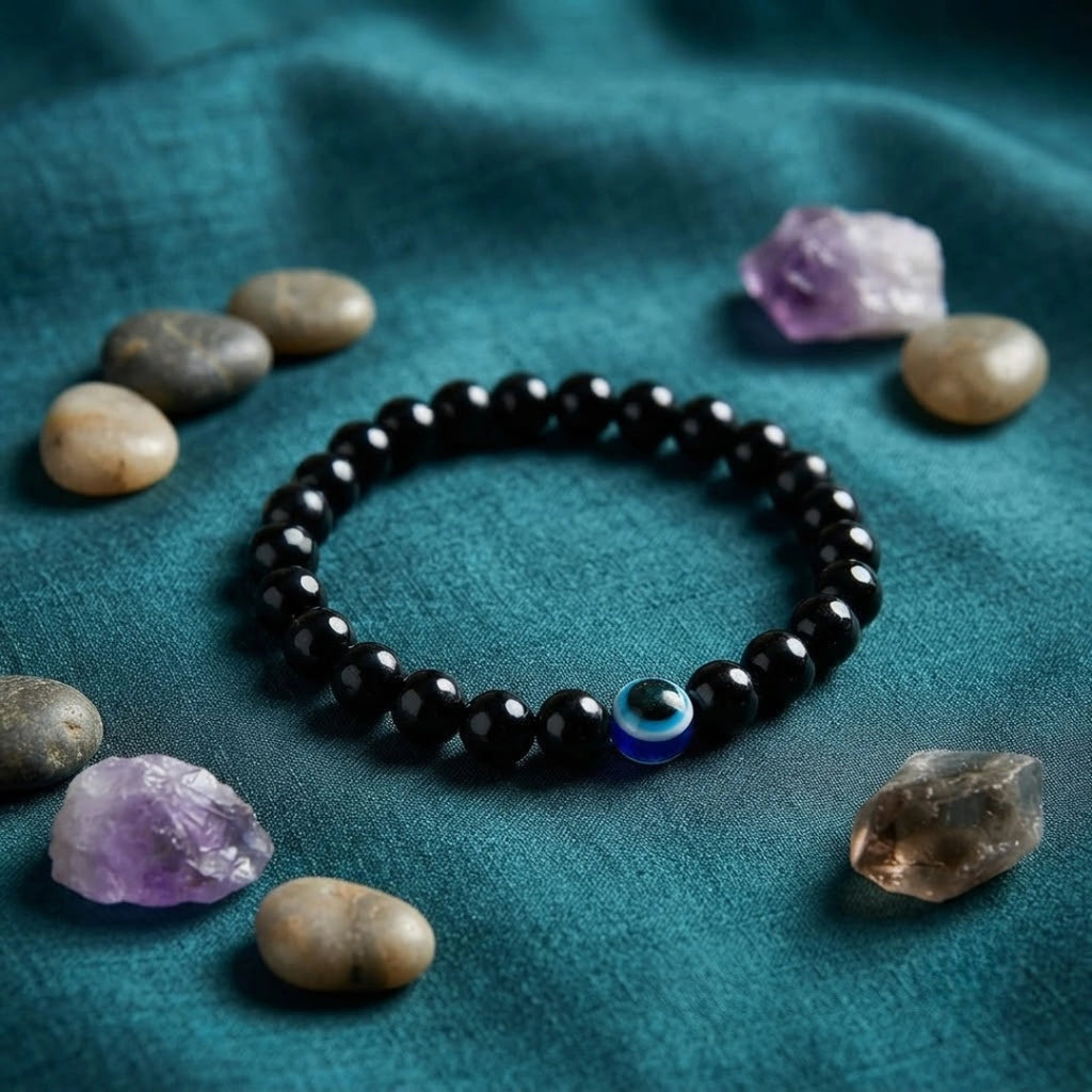 Evil Eye Bracelet with Black Obsidian