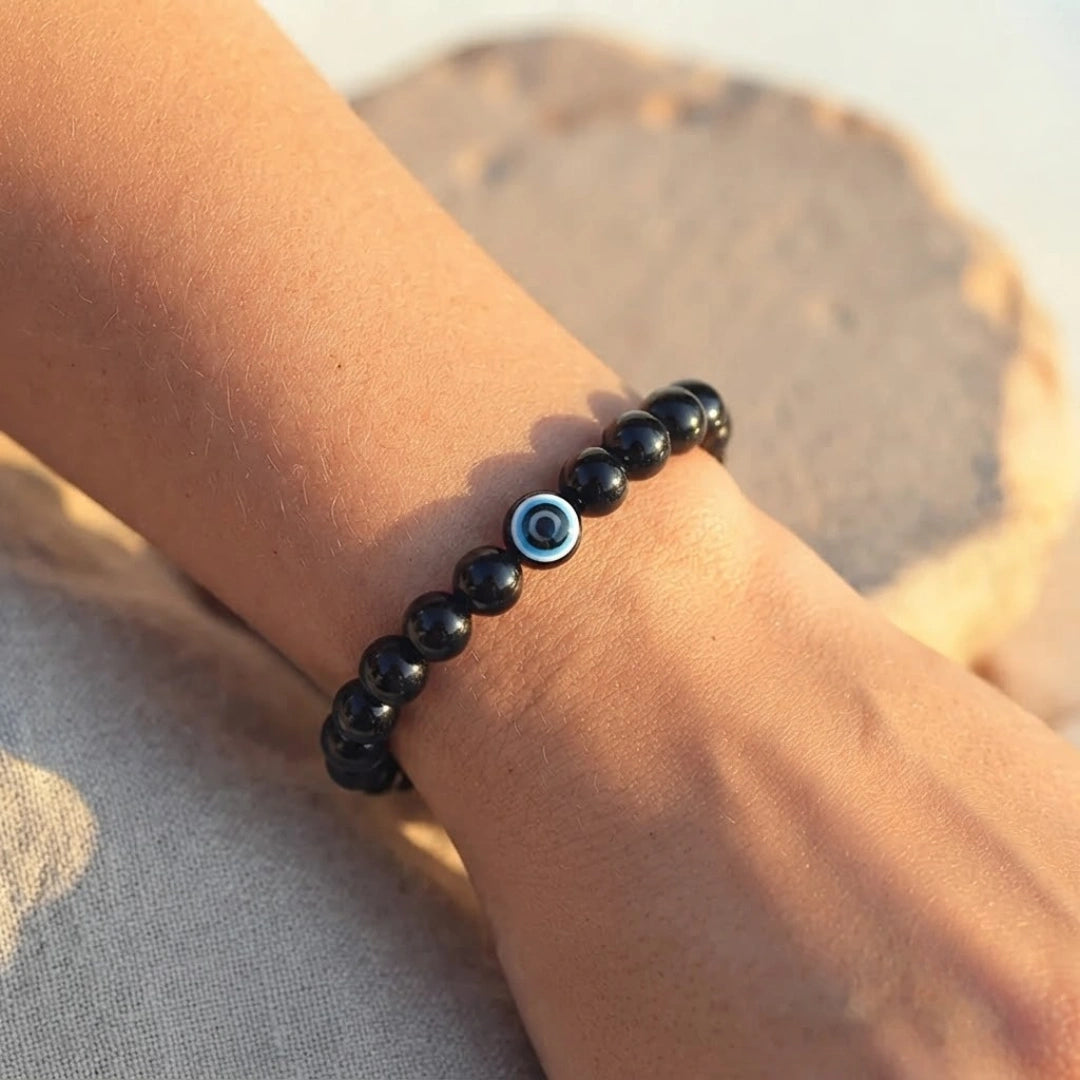 Evil Eye Bracelet with Black Obsidian