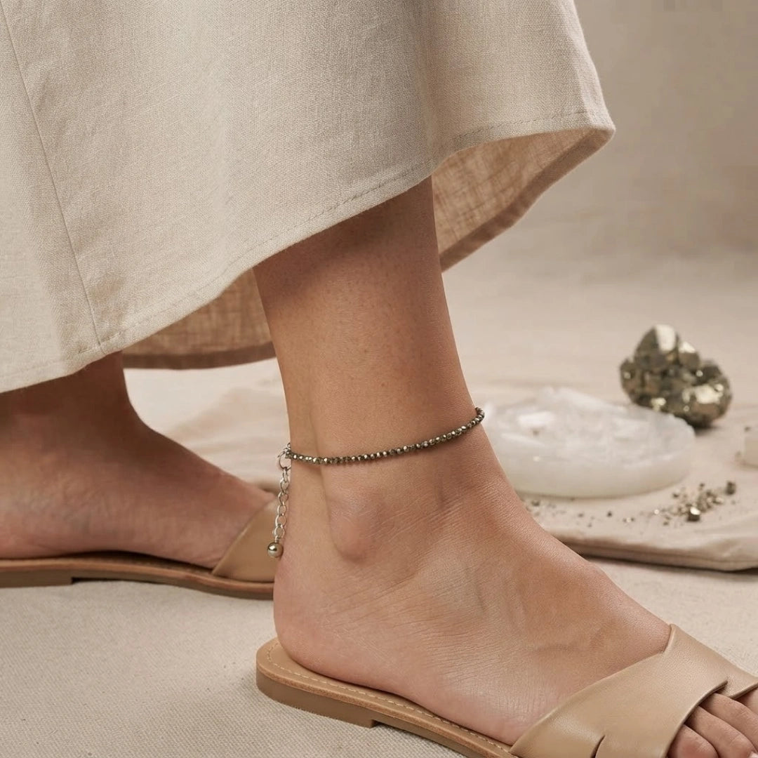 Pyrite Anklet with Raw Selenite Plate