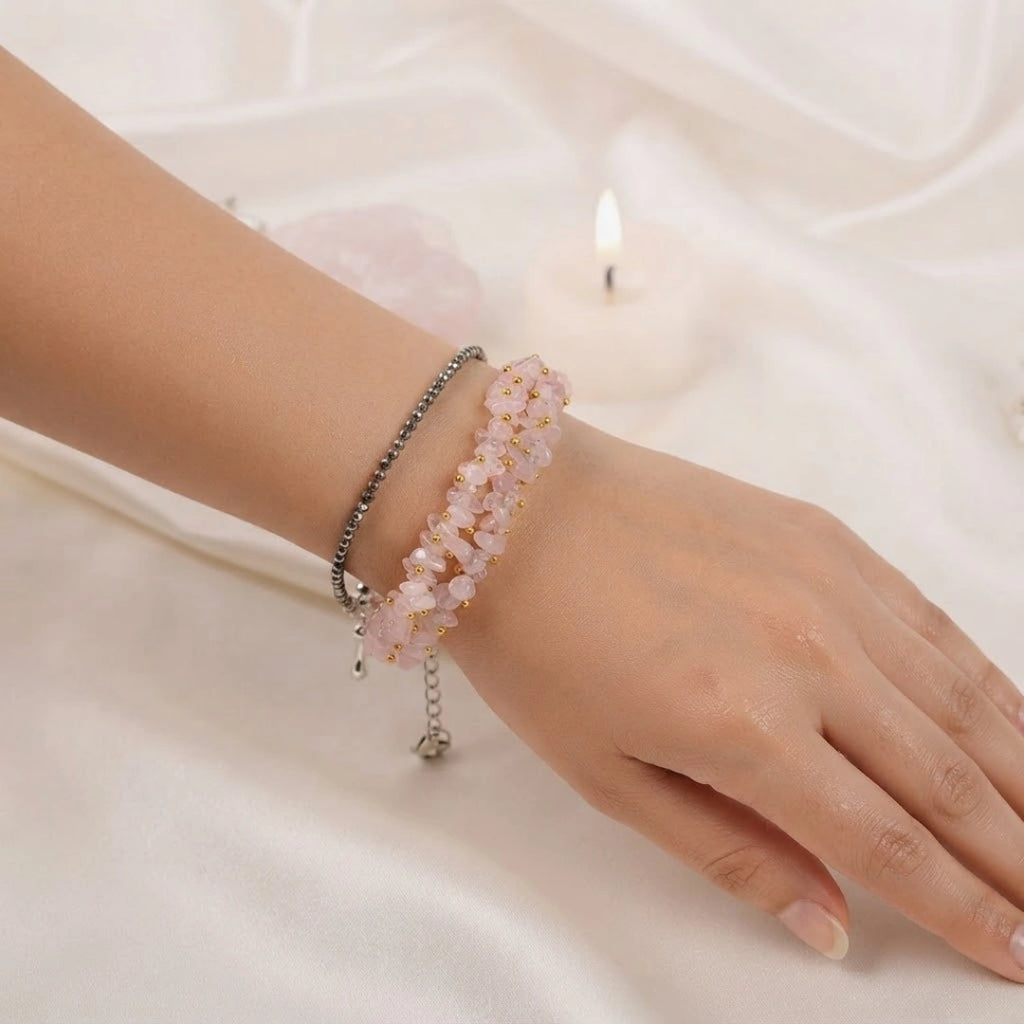 Pyrite Anklet with Rose Quartz Chips