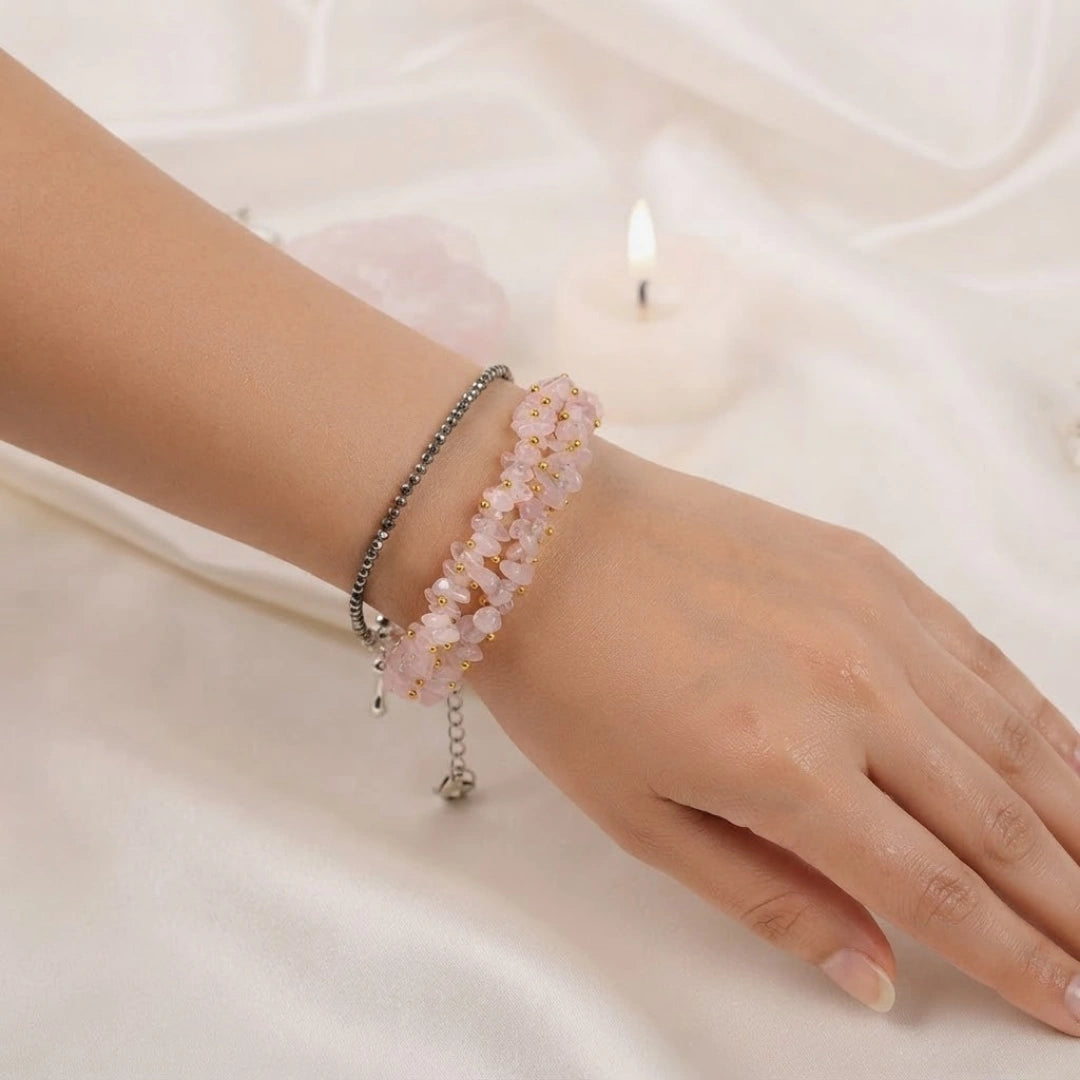 Pyrite Anklet with Rose Quartz Chips